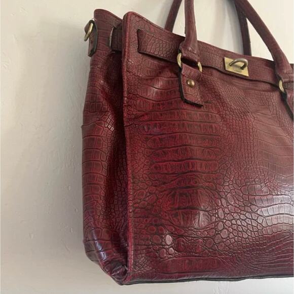 Red Vintage Bueno Croc Style Handbag‎ Handle Kelly Style Gold Hardware - Picture 15 of 16